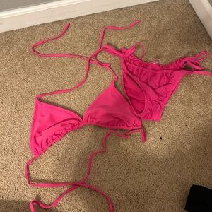 two piece pink adjustable bikini